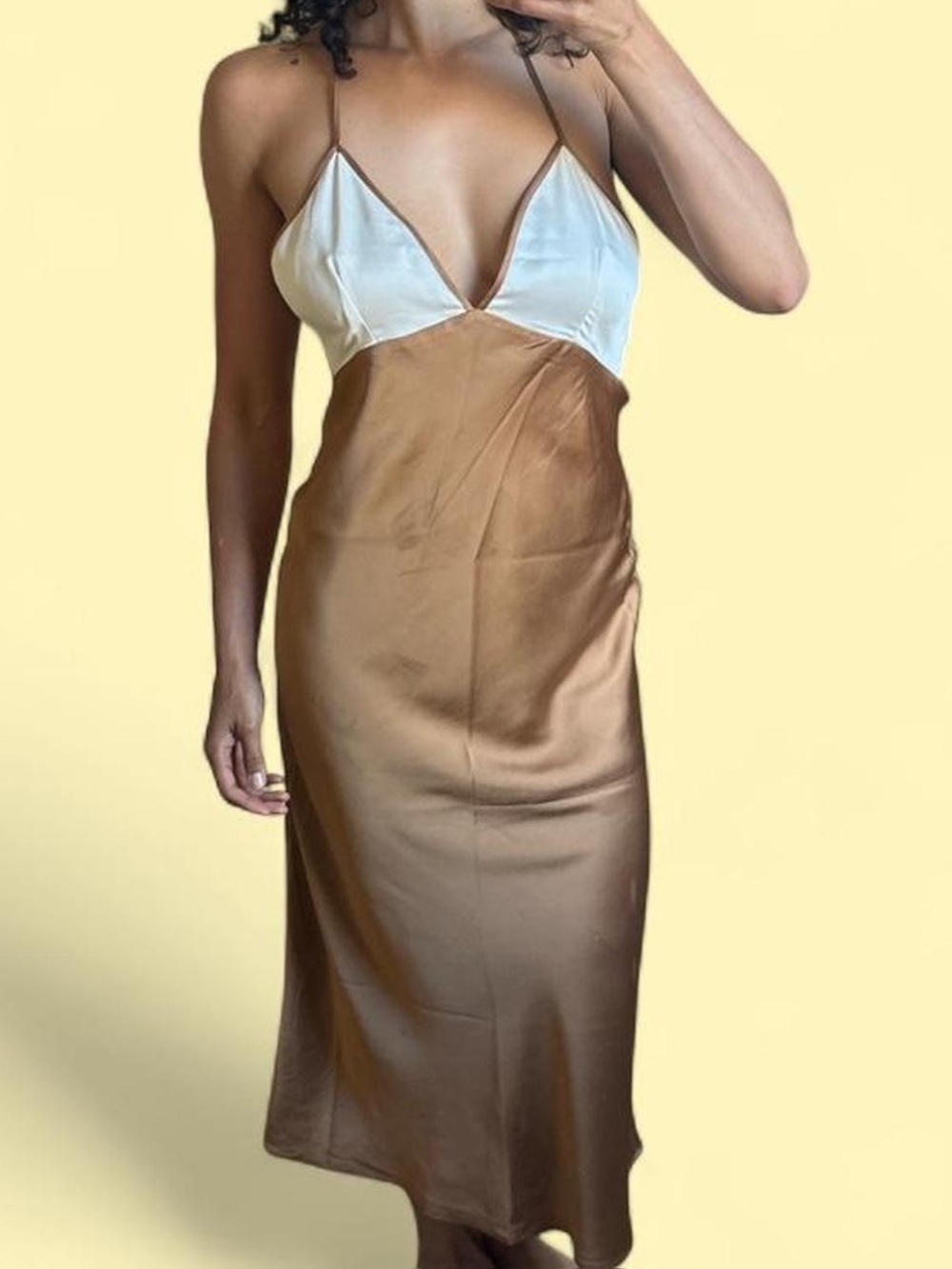 Abercrombie & Fitch Cream and Brown Satin Maxi Dress